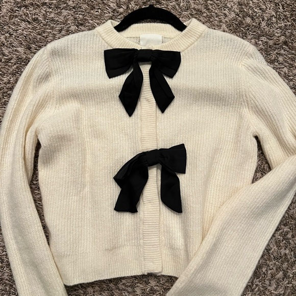 H&M Sweaters - H&M Cream Cardigan with Black Bows